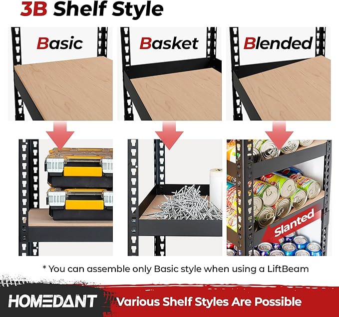 HOMEDANT 47.7" W 5 Tier Heavy Duty Garage Shelving Adjustable Metal Rack Storage Shelves Standing Shelf Unit Organizers Industrial Warehouse Basement Black 2Pack
