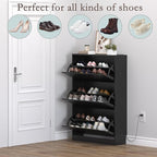 BORNOON Shoe Cabinet with Odor Control and Back Panels, Deodorizing Slim 3-Flip Shoe Storage Cabinet for Entryway, Freestanding Hidden Shoe Rack Organizer for Entrance, Hallway, Bedroom
