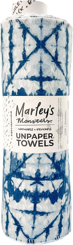 Marley's Monsters UNpaper Towels - 24 Count roll, Reusable Paper Towels, Paperless, Cotton, Tree Free (Indigo Shibori)
