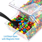 IneVibe Candy Bin Topping Dispenser - Acrylic Bulk Sprinkle Container w/Scoop, Stackable & Magnetic for Multiple Holders on Shelf - Commercial Setting for Cereal, Nuts, Candies & Snack Food Storage