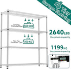 M MZG 4 Tiers Shelf 2640 lbs Steel Storage Shelving Utility Shelving Unit Steel Organizer Wire Rack for Home,Kitchen,Office,Garage Chrome 17.7" D x 47.2" W x 70.3" H