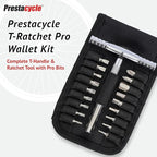 Prestacycle T-Handle Ratchet Wallet Kit – Compact 3-Way Ratchet Tool Kit with 12 Bike-Specific 1/4” Hex Bits, Bicycle, Extension Bar & Slim Carry Case