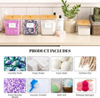 2+1 Pack Laundry Pods Container,Clear Laundry Detergent Powder Storage Containers,Laundry Room Organization Containers with Wooden Lids & Labels,Laundry Pods Holder for Scent Booster,Dryer Ball