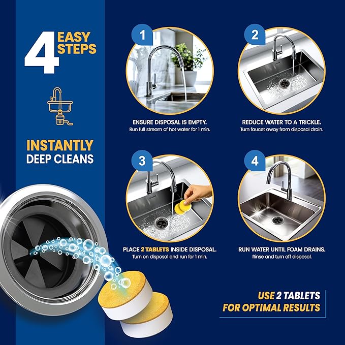 Garbage Disposal Cleaner and Deodorizer Tablets - 24 Pack, XL Citrus Foaming Tablet for Kitchen Sink Freshener, Drain Cleaner & Odor Eliminator - 1 Year of Sink Cleaning Supply
