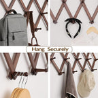 SCUNDA Hat Rack for Wall, Expandable Wall Hat Holder with 16 Hooks, 16 inch Wooden Wall Hook for Baseball Caps,Cowboy, Bag,Hoodie(Brown)
