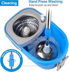Spin Mop and Bucket with Wringer Set, 3 Washable Microfiber Pads Included for Floor Cleaning, Adjustable Stainless Steel Handle, Easy Moving with Wheels, Blue