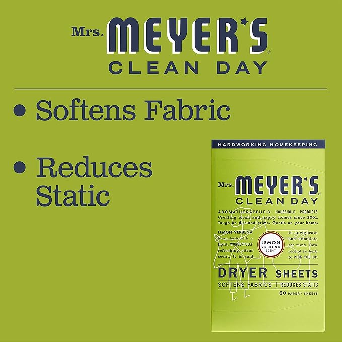 Mrs. Meyer's Clean Day Dryer Sheets, 80 Count (Lemon Verbena, Pack - 1)
