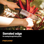 Fiskars Hori Hori Garden Knife with Sheath, Multi-Purpose Heavy Duty Gardening Hand Tool for Weeding, Planting, Digging with Hanging Hole