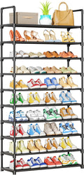 Kitsure Shoe Rack - 10-Tier Shoe Organizer with Detachable Fabric Shelves & Metal Frame, Tall Shoe Rack for Closet, Entrance, Living Room, 32.0" Wide - 10 Tier, Black