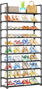 Kitsure Shoe Rack - 10-Tier Shoe Organizer with Detachable Fabric Shelves & Metal Frame, Tall Shoe Rack for Closet, Entrance, Living Room, 32.0" Wide - 10 Tier, Black