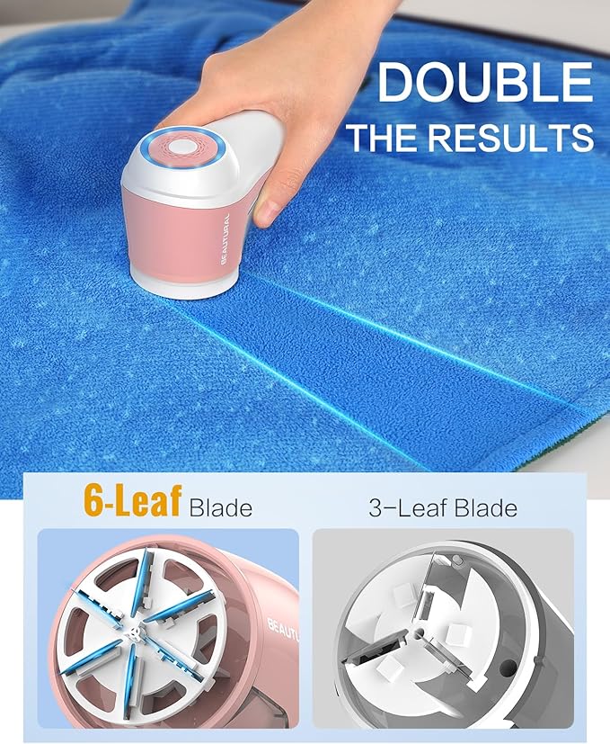 BEAUTURAL Fabric Shaver, Rechargeable Lint Remover for Clothes, Electric Lint Shaver with 6-Leaf Blades, Sweater Shavers to Fuzz, Lint Balls, Pillings, Bobbles for Clothes and Furniture