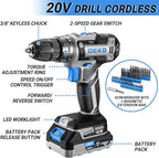 Blue Drill Tool Kit Set: 20V Cordless Power Drill Tool Box with Battery Electric Drill Driver for Men Home Hand Repair Basic Toolbox Tools Sets Drills Case