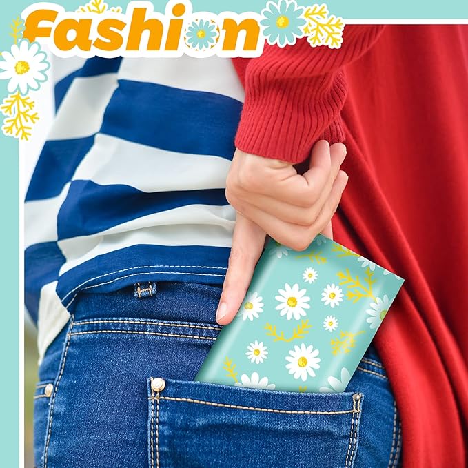 Geyee 50 Packs Facial Tissue Travel Packs Disposable Pocket Tissues for Wedding Guest Travel School Purse Home Supplies, 500 Sheets 3 Ply(Daisy)