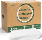 Laundry Detergent Sheets, 200 Count, Fragrance Free, Eco-Friendly, Plastic-Free, Hypoallergenic, Liquidless Washing Supplies for Dorm Travel Camping