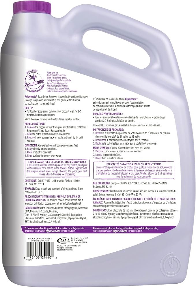 Rejuvenate Soap Scum Remover Refill Easily Dissolves Soap Scum Without Scrubbing, 1 Gallon, 2 Pack