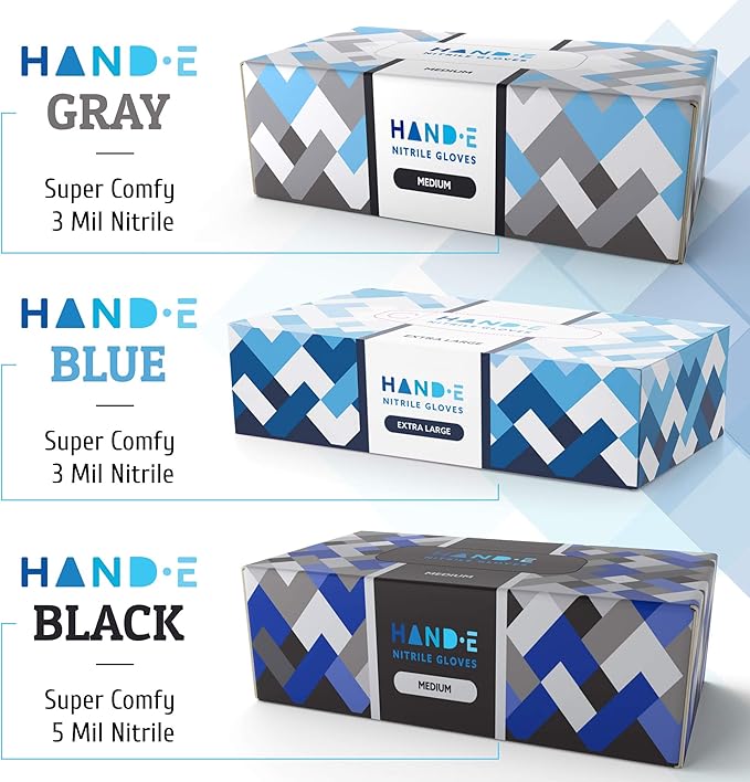 Hand-E Touch Blue Nitrile Disposable Gloves - Latex Free Medical Exam Gloves, Powder Free, Food Safe, Cooking