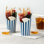 Restaurantware Bio Tek 16 Ounce French Fry Containers 100 Disposable Charcuterie Cups - Incline Design Round Striped Paper French Fry Cups Stackable For Waffles Chips or Popcorn