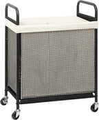 STORAGE MANIAC Rolling Laundry Hamper with Wheels 2-Section Laundry Sorter Rolling Laundrys Basket on Wheels with Removable Bag Clothes Hamper Laundrys Organizer Cart Bathroom Bedroom 100L Beige