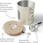 Veken Coffee Sugar Canister with Window, Airtight Stainless Steel Kitchen Food Storage Container with Lids, Date Tracker and Scoop for Grounds Coffee, Beans, Tea, Flour, Cereal Jars, 16OZ, Cream