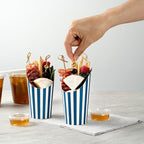 Restaurantware Bio Tek 16 Ounce French Fry Containers 100 Disposable Charcuterie Cups - Incline Design Round Striped Paper French Fry Cups Stackable For Waffles Chips or Popcorn