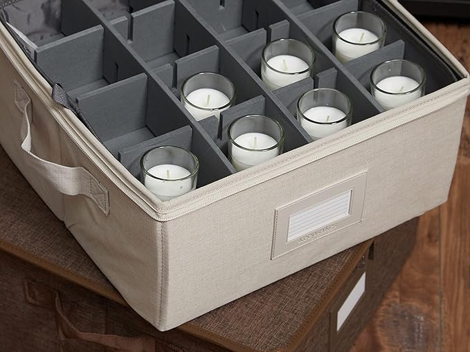 Covermates Keepsakes - Adjustable Zip-Top Storage Box - Configurable FlexGrid Compartments - Heavy Duty Polyester- Reinforced Handles - Stackable Design - Indoor Storage, Beige Heather
