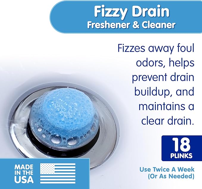 Plink Fizzy Drain Cleaner and Freshener, Prevents Drain Clogs and Buildup, Removes Odors from Bathroom and Kitchen Sinks, Septic-Friendly, Made in the USA, Lemon Scent, 18 Tablets
