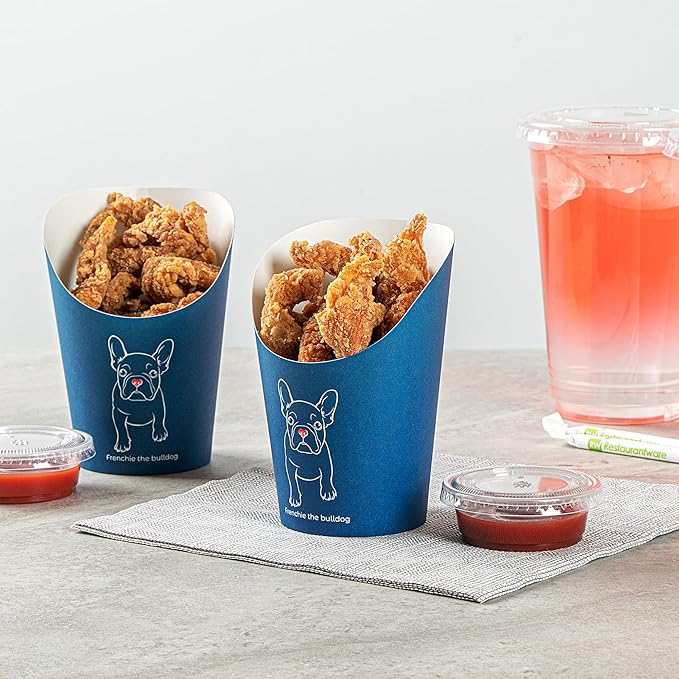 Restaurantware Bio Tek 12 Ounce French Fry Containers 100 Disposable Charcuterie Cups - Incline Design Round Frenchie Paper French Fry Cups Stackable For Waffles Chips or Popcorn