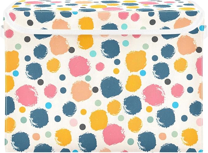 senya Large Storage Bins with Linen Collapsible Foldable Storage Cubes Fabric Closet Organizer Containers box with Flip-Top Lid for Home Bedroom Office 16.7 x 12.6 x 11.8in (Polka Dots)