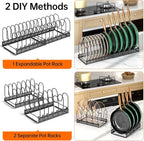 MUDEELA Pots and Pans Organizer Rack for under Cabinet, Expandable Pot Lid Kitchen Cabinet Organizer Holder with 14 Adjustable Compartment Cutting Board Organizer for Pan Lid, Bakeware
