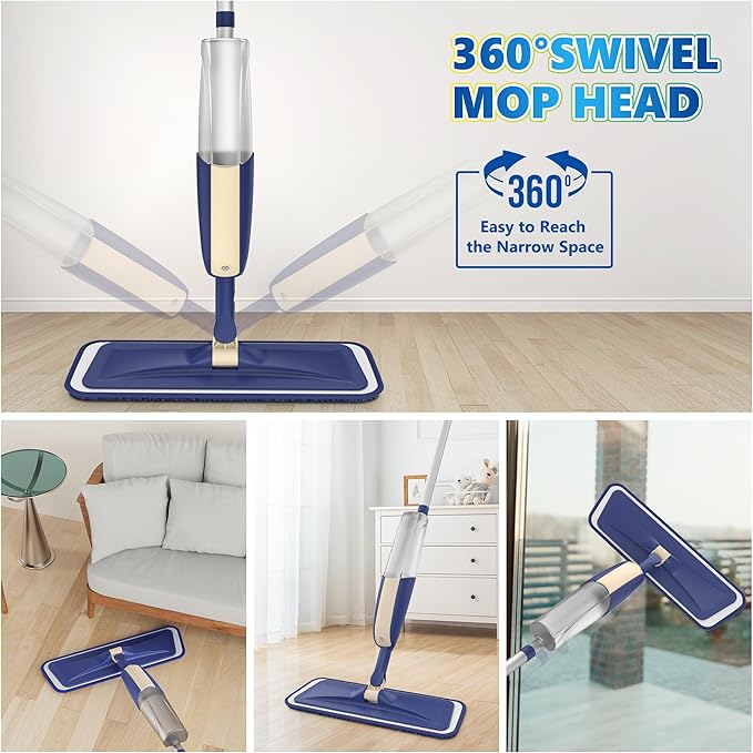 Microfiber Spray Mops for Hardwood Floor Cleaning - MEXERRIS Wet Jet Mops Dry Dust Mop with 3X Washable Pads fit for Swiffer Powermop Flat Mop for Wood Laminate Tile Vinyl Cement Concrete