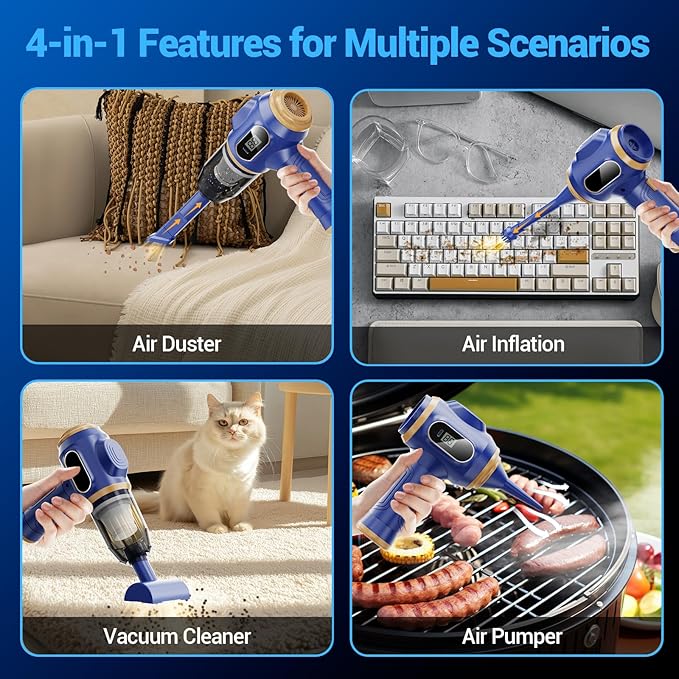 Car Vacuum Portable Cordless 17000Pa Cordless Mini Handheld Vacuums with LCD Display and Multi-Nozzles, High Power Wet and Dry for Car, Home, Office, Pet, Compact and Portable Design