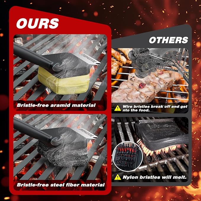 Grill Brush for Outdoor Grill - Bristle Free Grill Cleaner Brush, Steam BBQ Grill Brush with Durable Scraper for Cast Iron or Stainless-Steel Grates, 2 Replaceable Heat-Resistant Heads (Yellow)