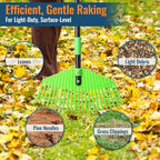 Garden Leaf Rake, 44" Long Handle Prevents Bending, 16.5" Flexible Head, Lightweight & Gentle on Grass, Ideal for Leaf Collection Around Bushes, Flowers and Lawns