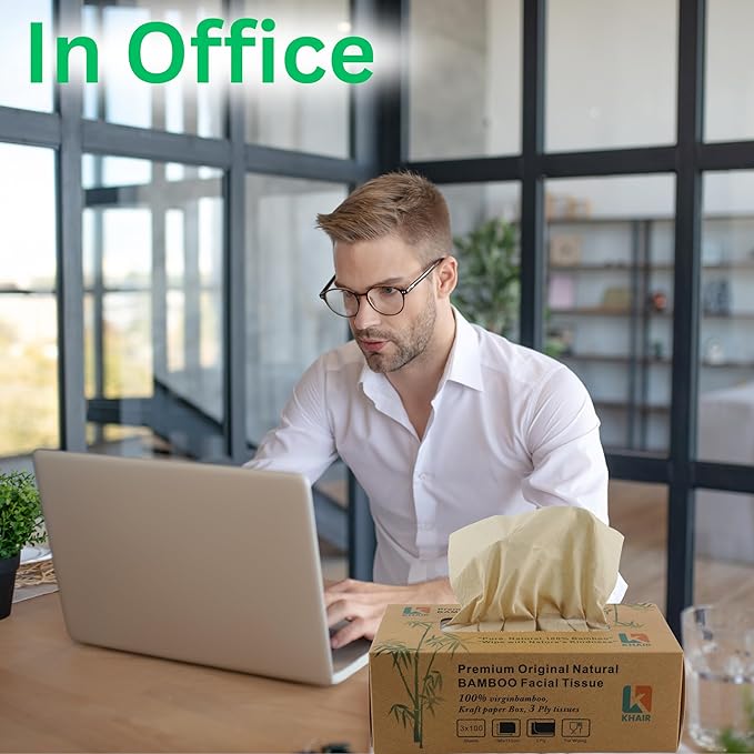 KHAIR Premium Original Natural Bamboo Facial Tissue – Soft, Strong & Eco-Friendly, 2 Pack, 3 ply Tissues, 200 Tissues, 600 Sheets For All type Skin