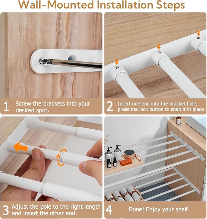 VanlonPro Expandable Closet Shelf Wall-Mounted Metal Storage Rack Adjustable Closet Rod DIY Divider Separator Space Saving for Cabinet Wardrobe Cupboard Kitchen Pantry Cupboard, 17.2-27.7 Inches