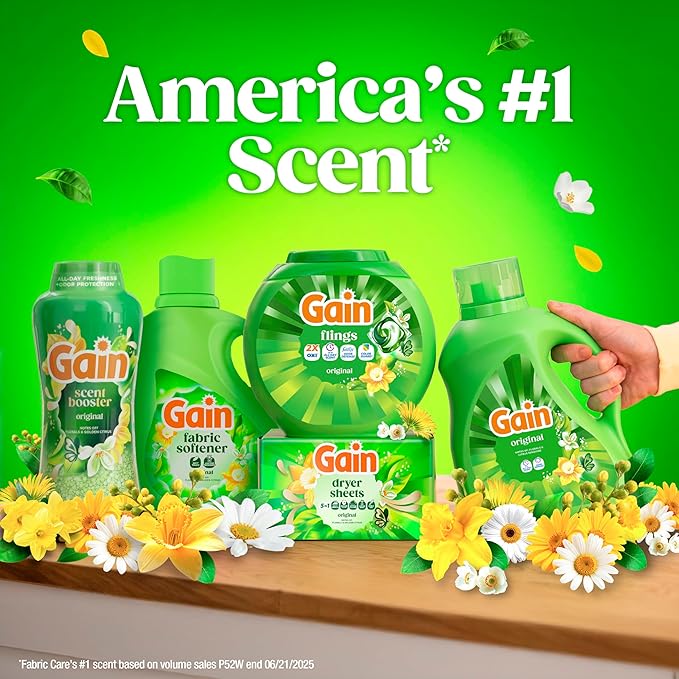 Gain Flings Laundry Detergent Pacs, 60 Count, Original Scent, with Odor Defense, concentrated laundry soap pacs