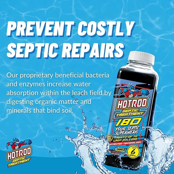 HOTROD Septic Tank Treatment - #1 RATED 6 Month Supply Extends Septic System Life and Prevents Costly Repairs - Industrial Grade - Easy to Use - Safe on Piping and Plumbing - 16oz Liquid