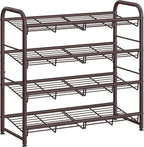 SONGMICS Stackable Shoe Rack, 4 Tier Metal Shoes Rack Storage Shelf, Holds up to 16 Pairs Shoes, Adjustable Slanted Shelves Tower Organizer for Closet Entryway Small Spaces, Bronze