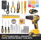 3/8" Brushless Compact Drill Tool Set, 85N.m 21V Cordless Drill Box with 2 * 2000mAh Battery, 782 In-lb Tool Set,DIY Hand Tool Kits for Daily Home Repair