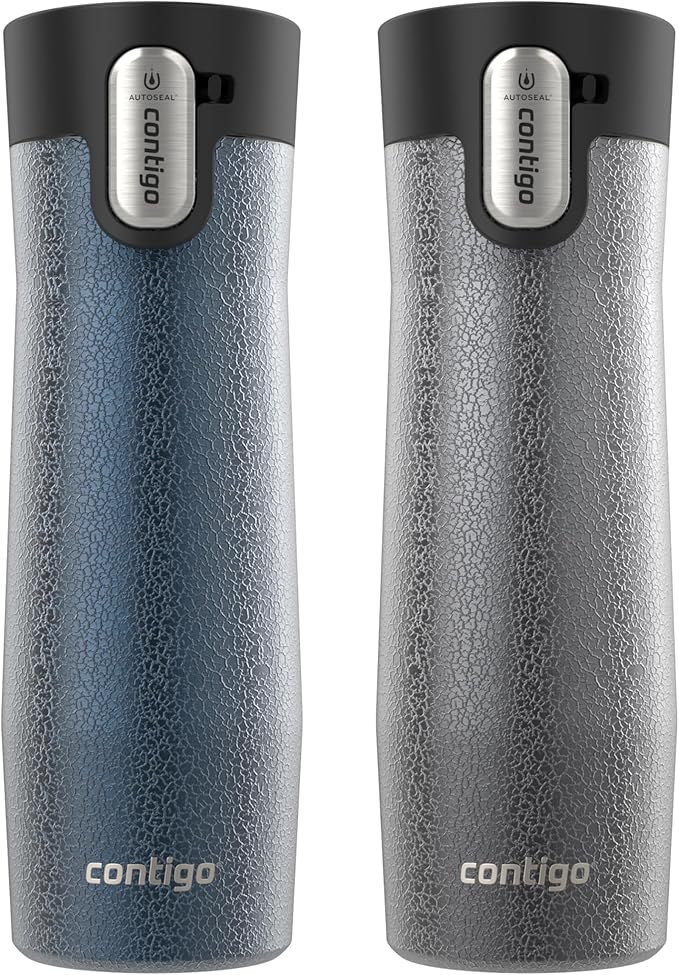 Contigo AUTOSEAL West Loop Vacuum-Insulated Stainless Steel Travel Mug with Easy-Clean Lid 20 oz 2-Pack Crystal Blueberry; Crystal Sake