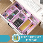 25 PCS Drawer Organizer Set, 4 Size Makeup Drawer Divider Organizer With Non-Slip Pads, Interlocking Plastic Storage Bins for Office,Jewelry Vanity,Gadgets, Bathroom,Kitchen, Purple