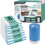 Cozy Essential Travel Vacuum Storage Bags with Rechargeable Cordless USB Pump, Space Saver Bags for Luggage, Suitcase, Carry-On, for Clothes, Blankets, Bedding & Seasonal Storage,8 Combo