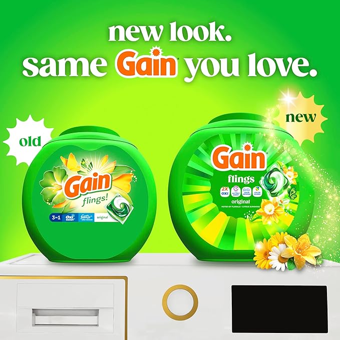 Gain Flings Laundry Detergent Pacs, Odor Defense, 112 Count, Original Scent, 3 in 1 HE Compatible Detergent Pacs with Oxi Boost and Febreeze