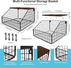 MSJGA Laundry Room Shelves Wall Mounted with Storage Basket - Farmhouse Stackable Wire Wall Shelves Organizer for Towels, Detergent, Tissues | Space-Saving Over Washer & Dryer(11.8" Wx12 Dx8.5 H)