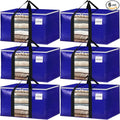 BlissTotes 6 Pack Moving Bags with Clear Window, Storage Bags with Strong Carrying Handles & Zippers,Large Packing Bags for Saving Space, Alternative to Moving Boxes(Blue,20 Gallon)