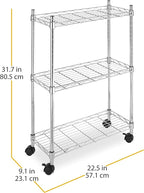 Whitmor 3 Tier Shelving Unit, Metal Storage Shelves, Adjustable Heavy Duty Shelf with Wheels , 400 lbs Capacity per Shelf, 1200 lbs Total for Home, Garage, Workshop, 23"L x 13"W x 30"H, Chrome