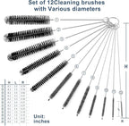 Straw Cleaner Brushes Sets, 12 Pieces 8.2 Inch Botthle Cleaning Brush and Nylon Tube Brush Brush Kit for Sippy Cup, Tumbler, Water Bottle, Drinking Straw (Black)