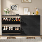 BORNOON Shoe Cabinet with 2 Flip Drawers, Slim Narrow Shoe Storage Cabinet, Freestanding Shoe Organizer with Adjustable & Removable Shelves, Top Display Shelf for Entryway, Hallway, Foyer, Closet