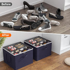 Lifewit 4 Pack Shoe Storage Organizer for Closet, Large Shoe Box Storage Containers with Clear Cover, Foldable Storage Bins Fit for Boots Fits 48-64 Pairs (Each 12-16 Pairs) Blue