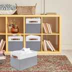 4 Pack Fabric Storage Baskets for Shelves, Closet Storage Bins for Shelves, Fabric Baskets for Organizing with Handles for Home and Office (White with Grey,15"L*10.2"W*9"H)